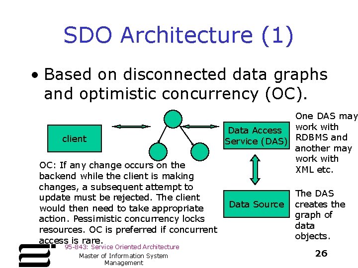 SDO Architecture (1) • Based on disconnected data graphs and optimistic concurrency (OC). client