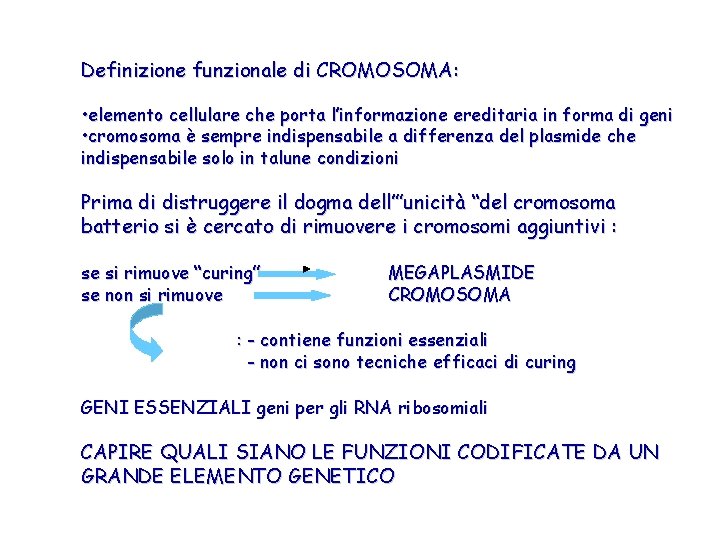 Definizione funzionale di CROMOSOMA: • elemento cellulare che porta l’informazione ereditaria in forma di