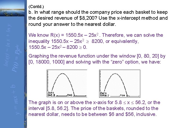 (Contd. ) b. In what range should the company price each basket to keep