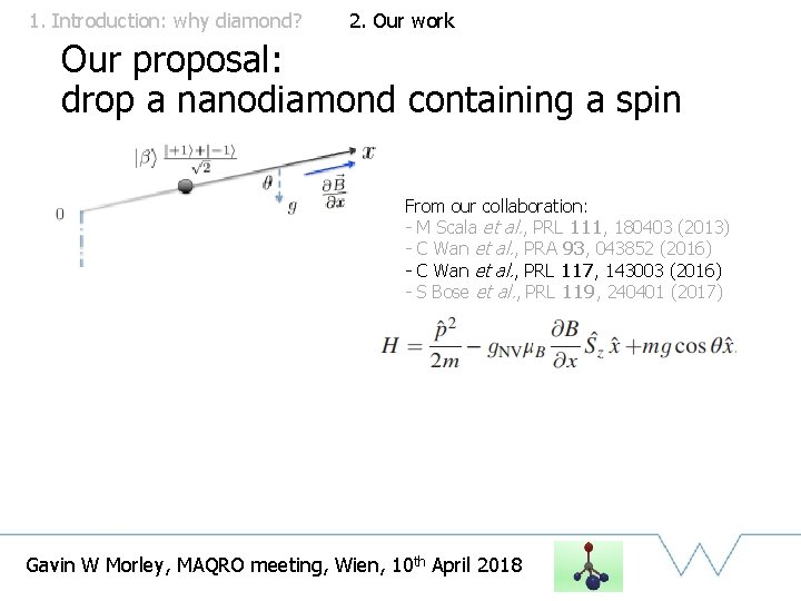 1. Introduction: why diamond? 2. Our work Our proposal: drop a nanodiamond containing a