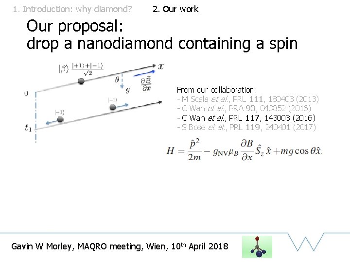 1. Introduction: why diamond? 2. Our work Our proposal: drop a nanodiamond containing a