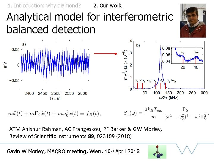 1. Introduction: why diamond? 2. Our work Analytical model for interferometric balanced detection ATM