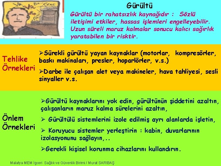 Gürültü bir rahatsızlık kaynağıdır : Sözlü iletişimi etkiler, hassas işlemleri engelleyebilir. Uzun süreli maruz
