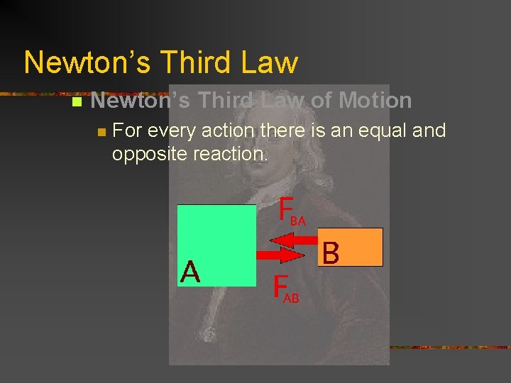 Newton’s Third Law n Newton’s Third Law of Motion n For every action there