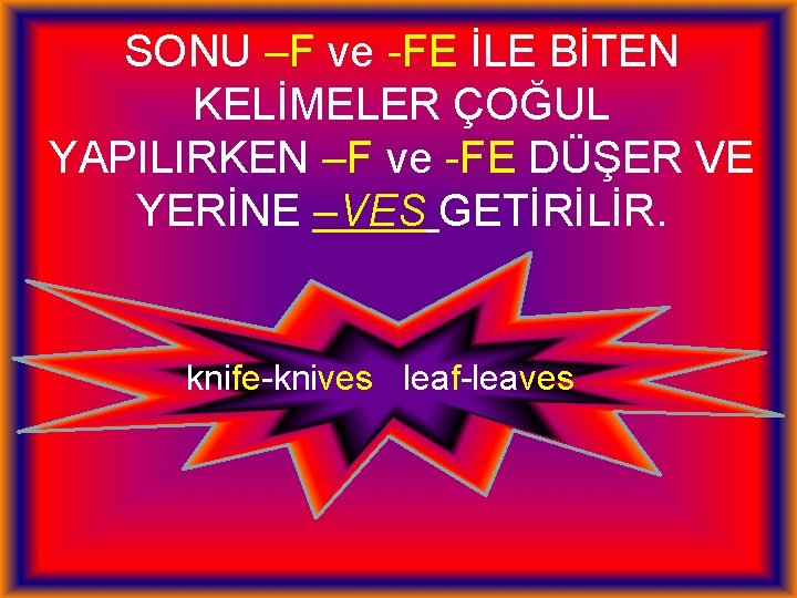 SONU –F ve -FE İLE BİTEN KELİMELER ÇOĞUL YAPILIRKEN –F ve -FE DÜŞER VE