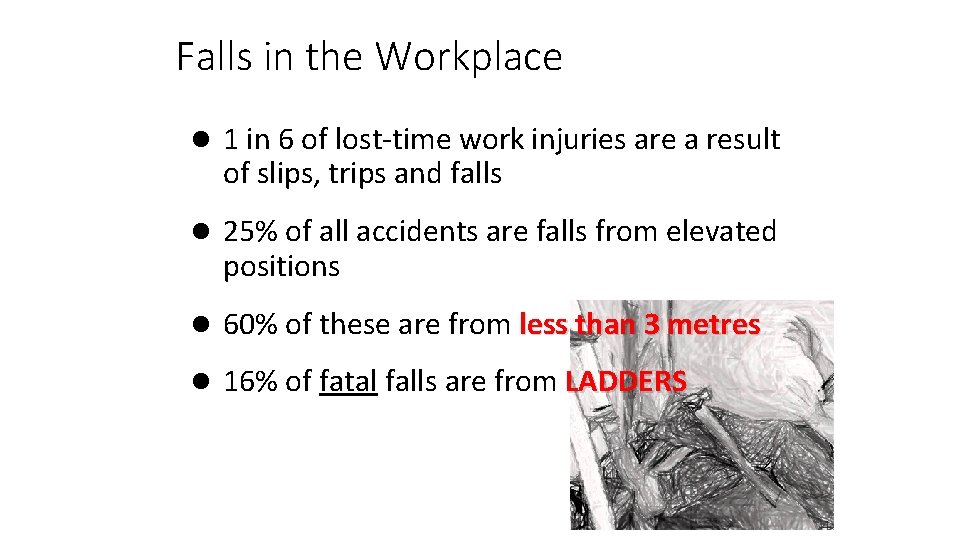 Falls in the Workplace l 1 in 6 of lost-time work injuries are a