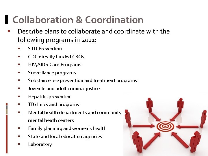 Collaboration & Coordination § Describe plans to collaborate and coordinate with the following programs