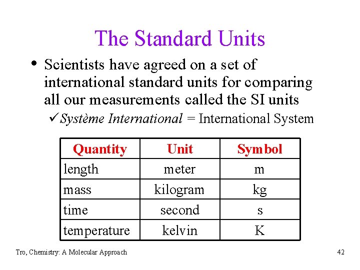 The Standard Units • Scientists have agreed on a set of international standard units
