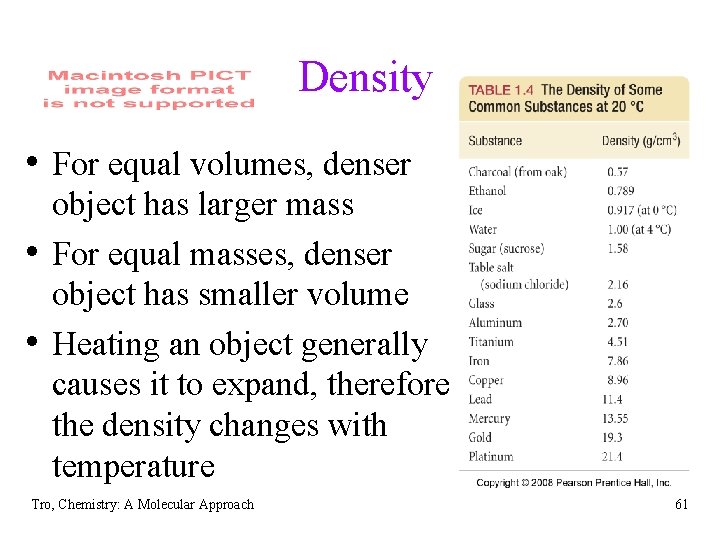 Density • For equal volumes, denser • • object has larger mass For equal