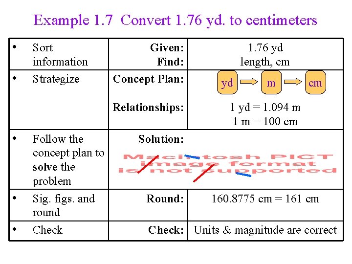 Example 1. 7 Convert 1. 76 yd. to centimeters • • Sort information Strategize