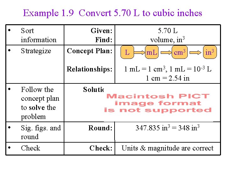 Example 1. 9 Convert 5. 70 L to cubic inches • • Sort information