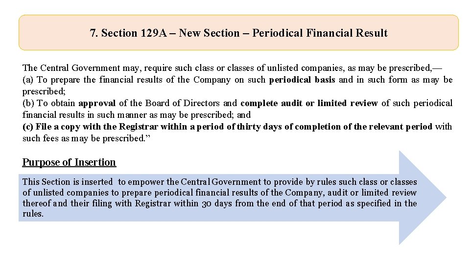 7. Section 129 A – New Section – Periodical Financial Result The Central Government