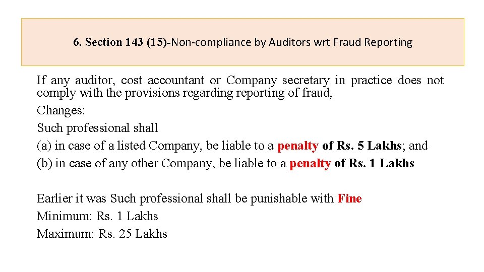 6. Section 143 (15)-Non-compliance by Auditors wrt Fraud Reporting If any auditor, cost accountant