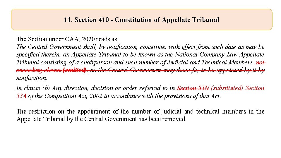 11. Section 410 - Constitution of Appellate Tribunal The Section under CAA, 2020 reads