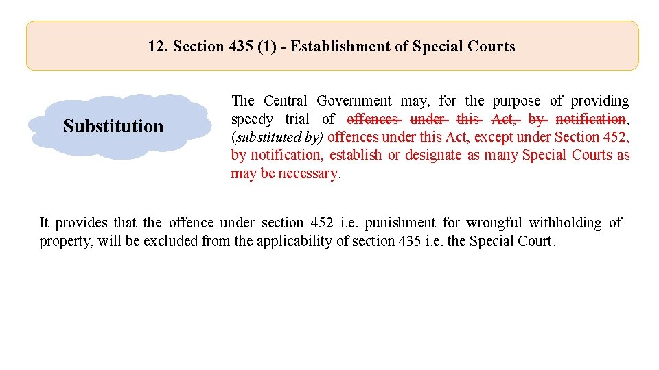 12. Section 435 (1) - Establishment of Special Courts Substitution The Central Government may,