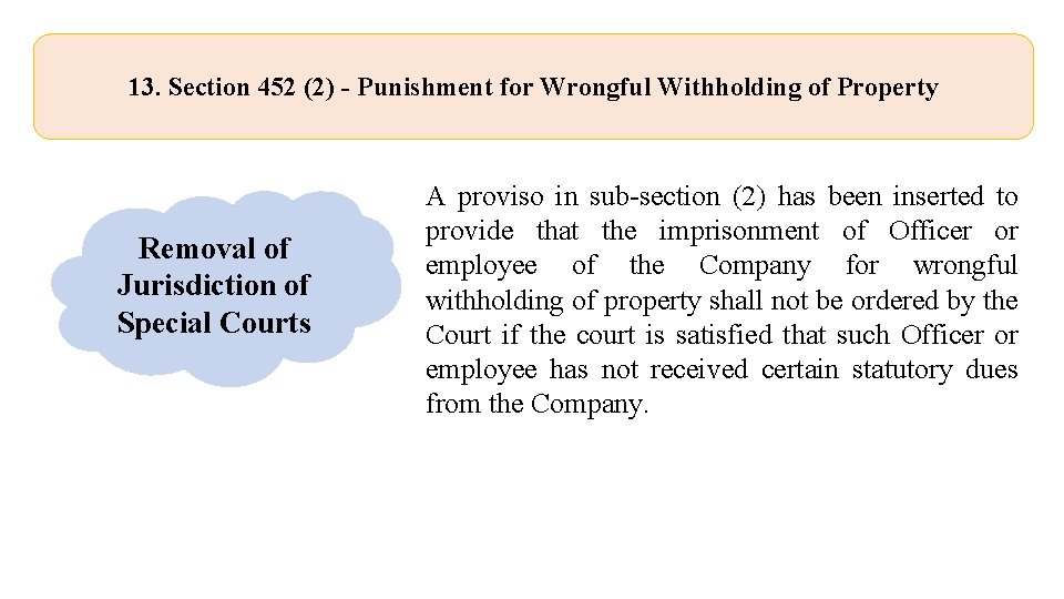 13. Section 452 (2) - Punishment for Wrongful Withholding of Property Removal of Jurisdiction