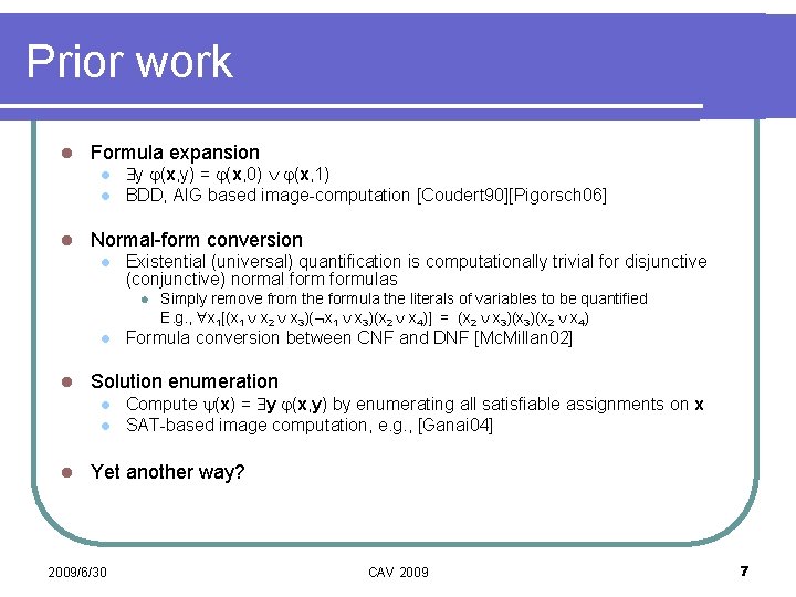 Prior work l Formula expansion l l l y (x, y) = (x, 0)