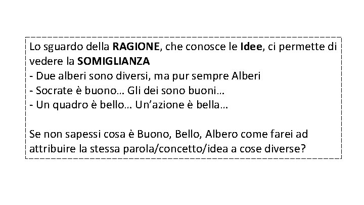 Lo sguardo della RAGIONE, che conosce le Idee, ci permette di vedere la SOMIGLIANZA