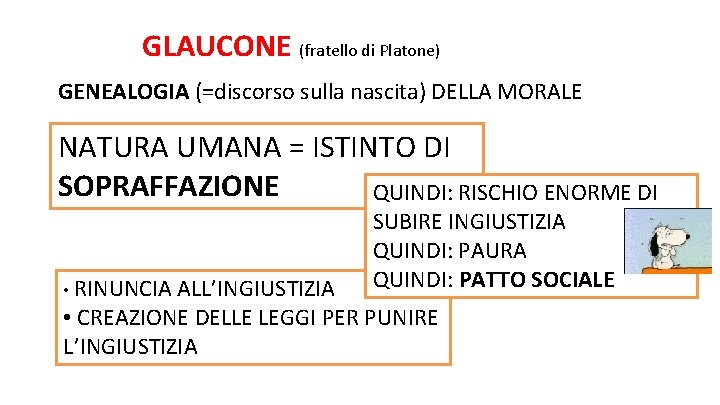 GLAUCONE (fratello di Platone) GENEALOGIA (=discorso sulla nascita) DELLA MORALE NATURA UMANA = ISTINTO