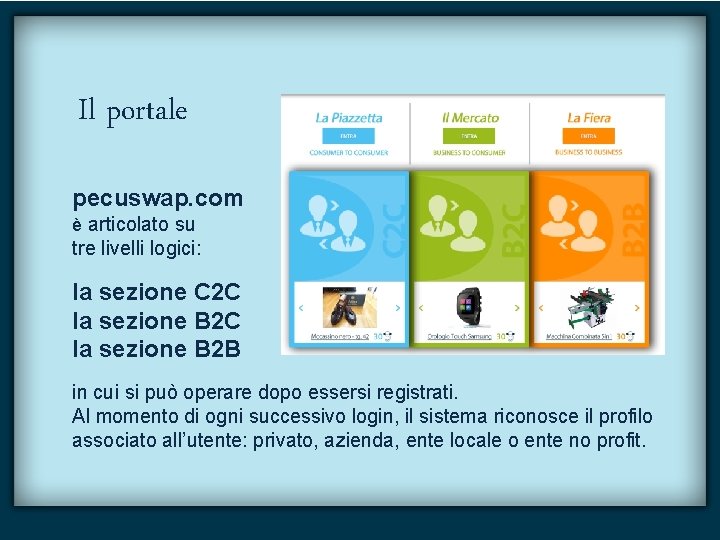 Il portale pecuswap. com è articolato su tre livelli logici: la sezione C 2