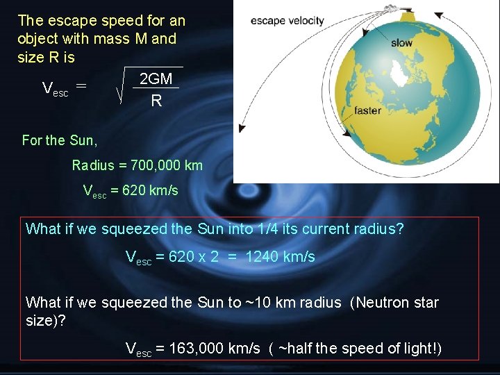 The escape speed for an object with mass M and size R is 2 The escape speed for an object with mass M and size R is 2