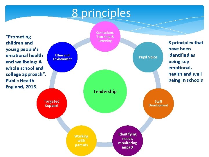 8 principles “Promoting children and young people’s emotional health and wellbeing: A whole school