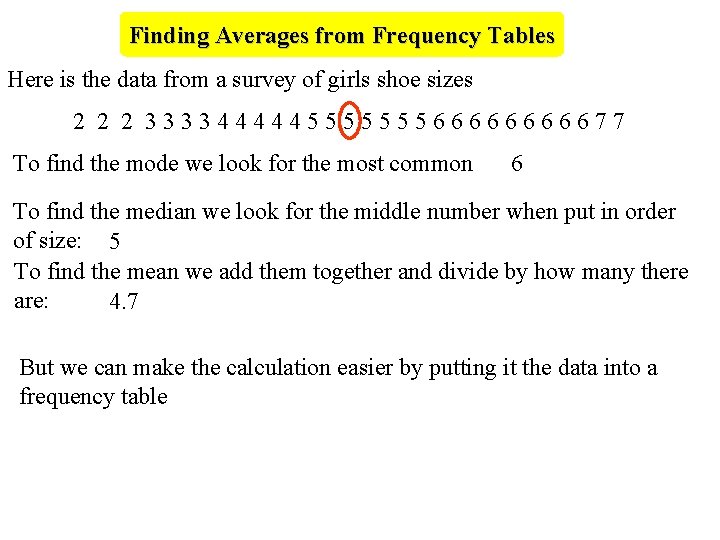 Finding Averages from Frequency Tables Here is the data from a survey of girls