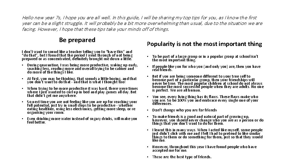 Hello new year 7 s, I hope you are all well. In this guide,