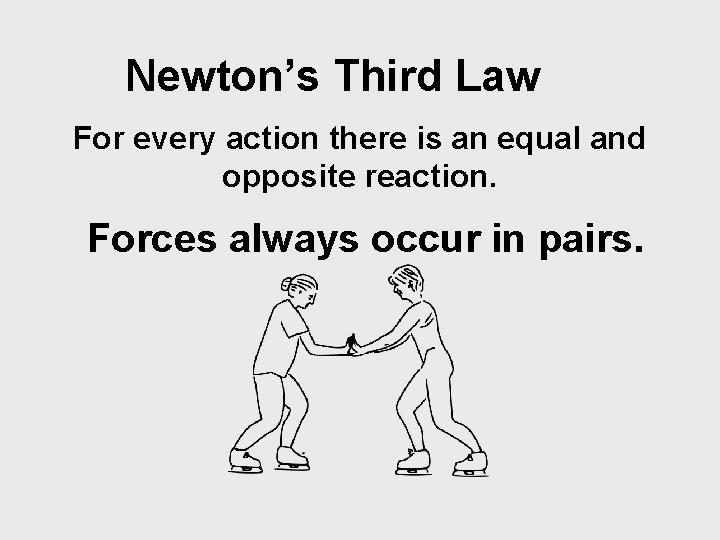 Newton’s Third Law For every action there is an equal and opposite reaction. Forces