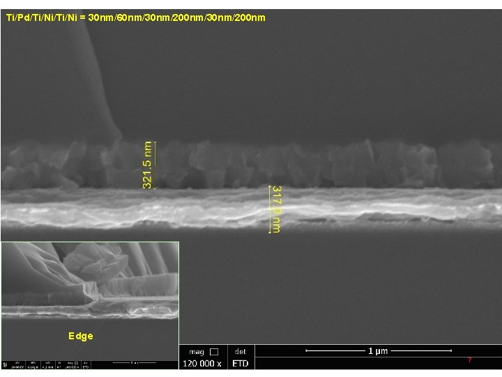 Integrated Electronics and Bio-interfaces Lab Ti/Pd/Ti/Ni = 30 nm/60 nm/30 nm/200 nm Edge 7