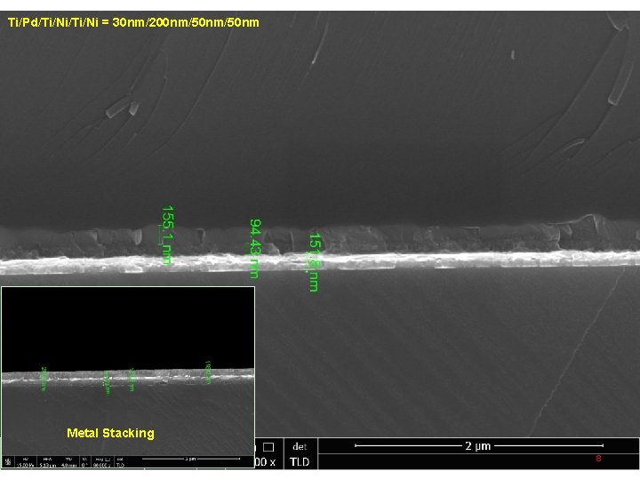 Integrated Electronics and Bio-interfaces Lab Ti/Pd/Ti/Ni = 30 nm/200 nm/50 nm Metal Stacking 8