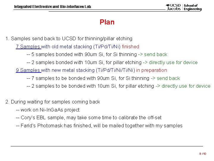 Integrated Electronics and Bio-interfaces Lab Plan 1. Samples send back to UCSD for thinning/pillar