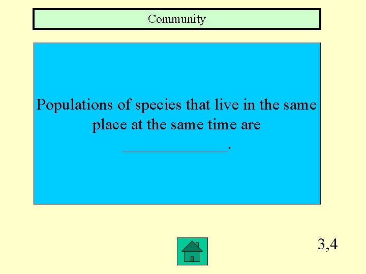 Community Populations of species that live in the same place at the same time