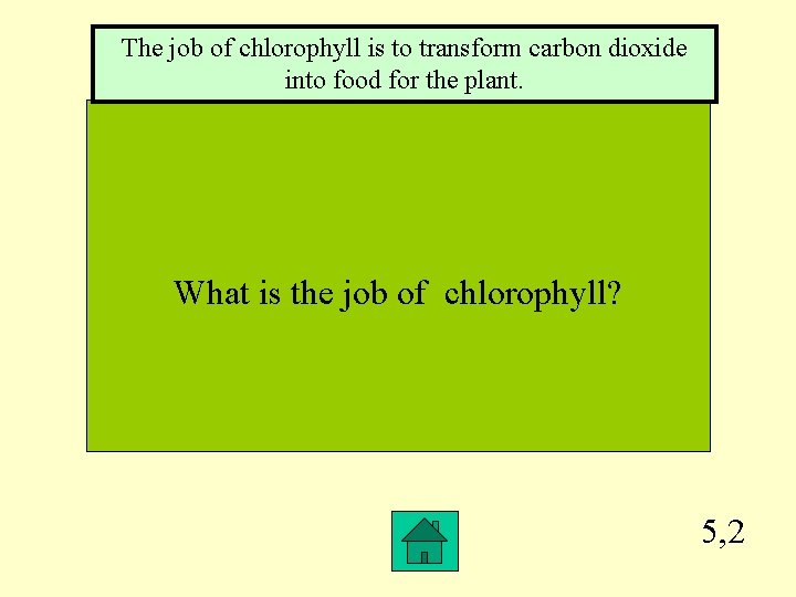 The job of chlorophyll is to transform carbon dioxide into food for the plant.