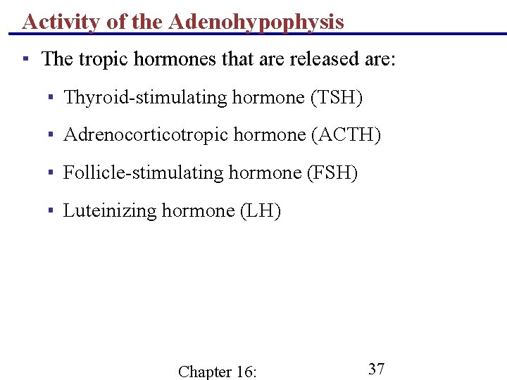 Activity of the Adenohypophysis ▪ The tropic hormones that are released are: ▪ Thyroid-stimulating