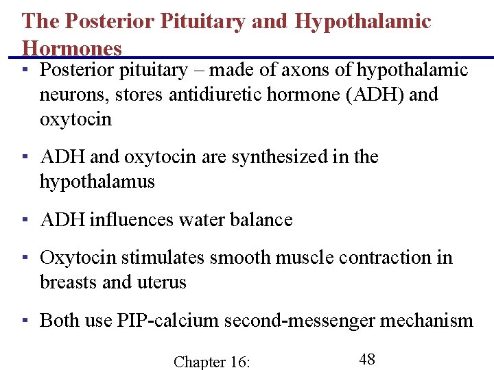 The Posterior Pituitary and Hypothalamic Hormones ▪ Posterior pituitary – made of axons of