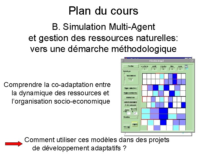 Plan du cours B. Simulation Multi-Agent et gestion des ressources naturelles: vers une démarche