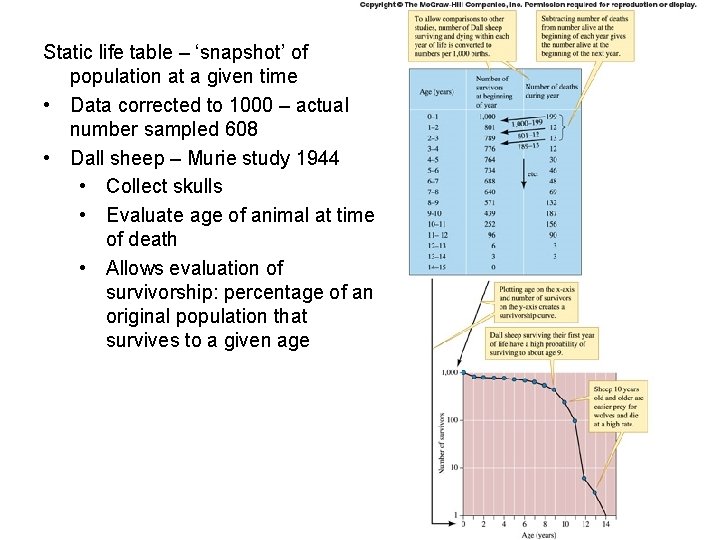 Static life table – ‘snapshot’ of population at a given time • Data corrected