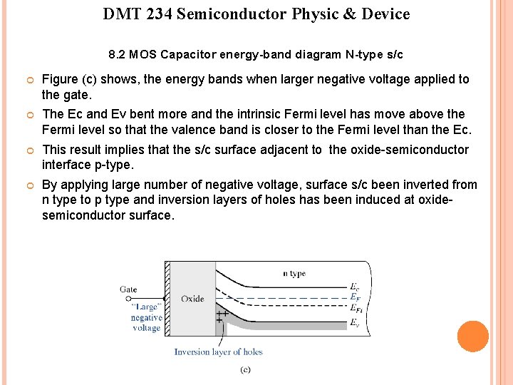 DMT 234 Semiconductor Physic & Device 8. 2 MOS Capacitor energy-band diagram N-type s/c DMT 234 Semiconductor Physic & Device 8. 2 MOS Capacitor energy-band diagram N-type s/c