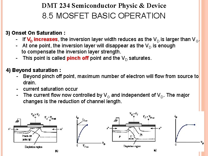 DMT 234 Semiconductor Physic & Device 8. 5 MOSFET BASIC OPERATION 3) Onset On DMT 234 Semiconductor Physic & Device 8. 5 MOSFET BASIC OPERATION 3) Onset On
