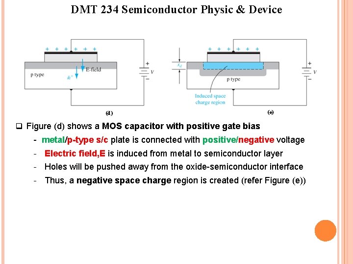 DMT 234 Semiconductor Physic & Device (d) (e) q Figure (d) shows a MOS DMT 234 Semiconductor Physic & Device (d) (e) q Figure (d) shows a MOS
