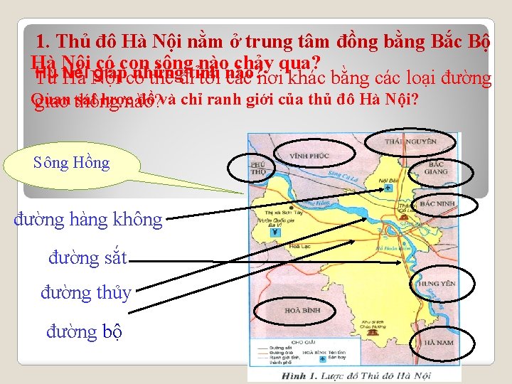 1. Thủ đô Hà Nội nằm ở trung tâm đồng bằng Bắc Bộ Hà