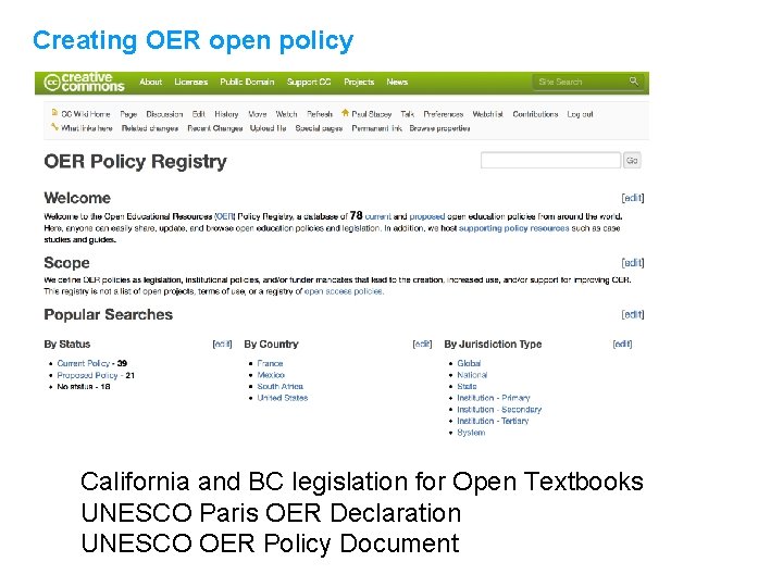 Creating OER open policy California and BC legislation for Open Textbooks UNESCO Paris OER