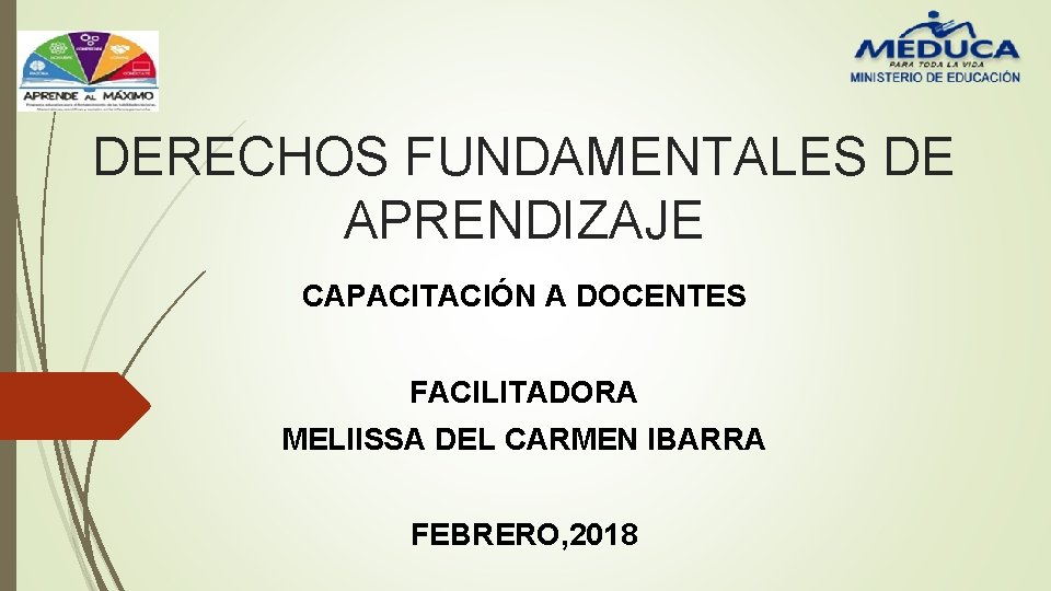 DERECHOS FUNDAMENTALES DE APRENDIZAJE CAPACITACIÓN A DOCENTES FACILITADORA MELIISSA DEL CARMEN IBARRA FEBRERO, 2018