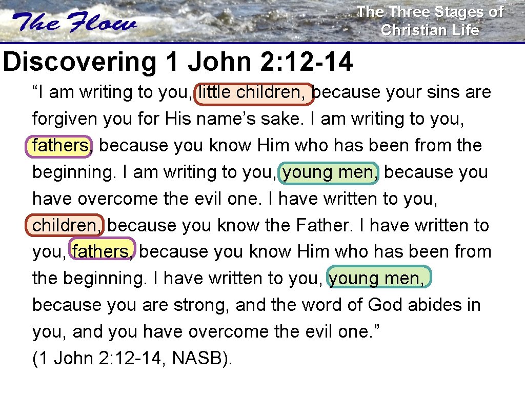 The Three Stages of Christian Life Discovering 1 John 2: 12 -14 “I am