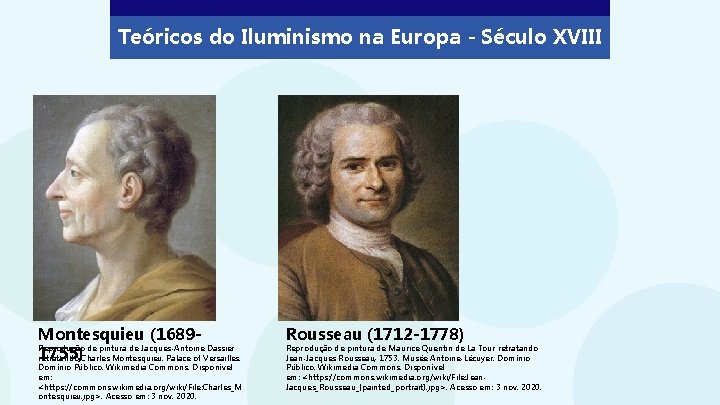 Teóricos do Iluminismo na Europa - Século XVIII Montesquieu (16891755) Reprodução de pintura de