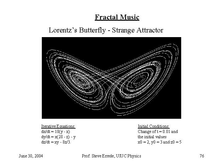 Fractal Music Lorentz’s Butterfly - Strange Attractor Iterative Equations: dx/dt = 10(y - x) Fractal Music Lorentz’s Butterfly - Strange Attractor Iterative Equations: dx/dt = 10(y - x)