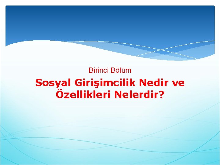 Birinci Bölüm Sosyal Girişimcilik Nedir ve Özellikleri Nelerdir? 