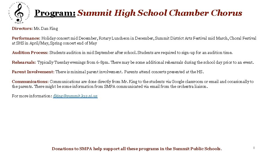 Program: Summit High School Chamber Chorus Directors: Mr. Dan King Performance: Holiday concert mid