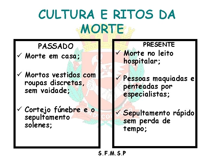 CULTURA E RITOS DA MORTE PASSADO ü Morte em casa; PRESENTE ü Morte no CULTURA E RITOS DA MORTE PASSADO ü Morte em casa; PRESENTE ü Morte no